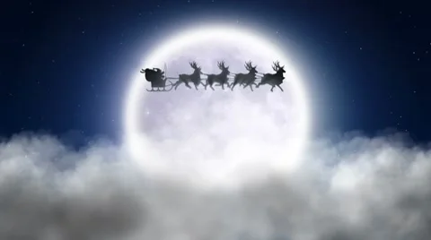 Santa with reindeer flies over moon 2 Stock Footage