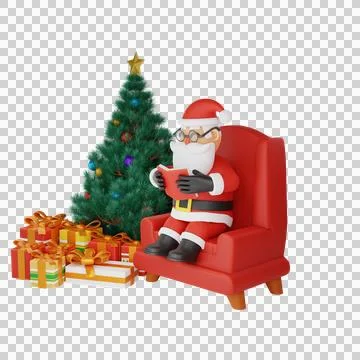 Santa relaxing while reading a book Stock Illustration