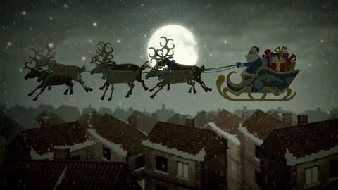 Santa Riding On Sleigh On New Years Eve Stock Footage