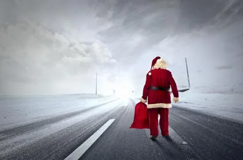Santa on the road Stock Photos