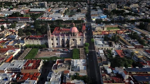 Santa Rosa de Viterbo Temple aerial view in historic center Querétaro Mexico Vídeo Stock 346113607