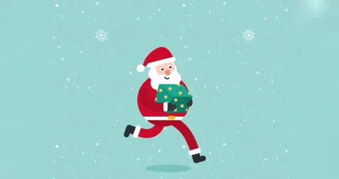 Santa running with gift box  스톡 동영상 144057118