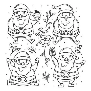 Santa set of hand drawn coloring Illustrazione stock