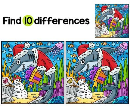 Santa Shark Find The Differences Stock Illustration