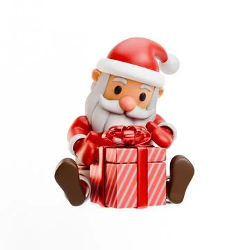 Santa sits and wraps a gift 3D Stock Illustration