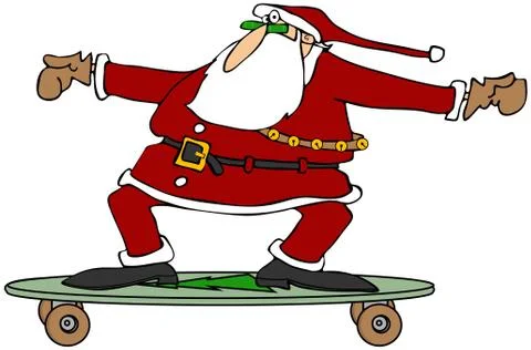 Santa on a skateboard Illustrazione stock