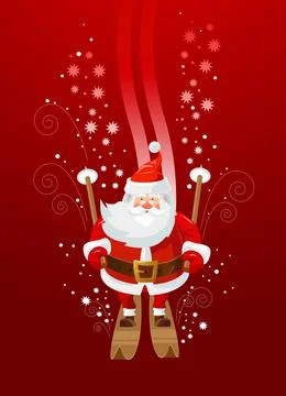 Santa skiing Stock Illustration