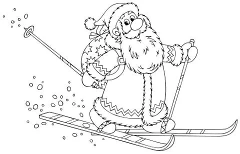 Santa skiing with a toy sack Stock Illustration