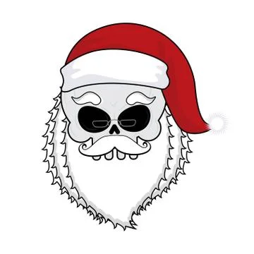 Santa skull. skeleton head in red santa hat. Death Christmas. Stock Illustration