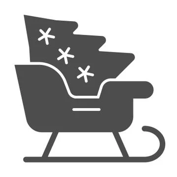 Santa sleigh with christmas tree solid icon. Santa sledge vector illustration 库存插图
