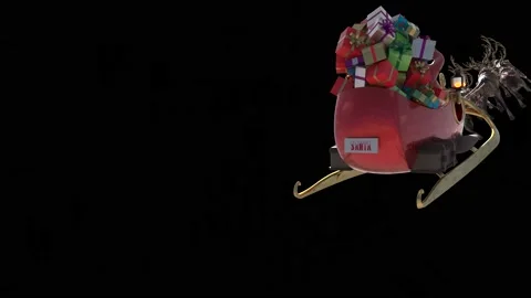 Santa Sleigh Flies Back Alpha Matte Christmas Reindeer Night 3D Rendering An Stock Footage 139133693
