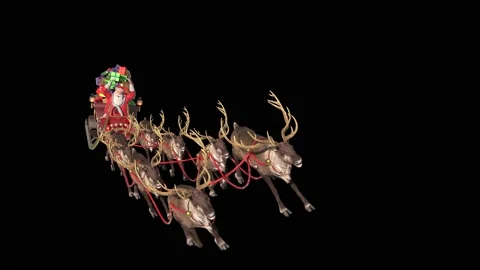 Santa Sleigh Flies Front Alpha Matte Christmas Reindeer 3D Rendering Animati Stock Footage