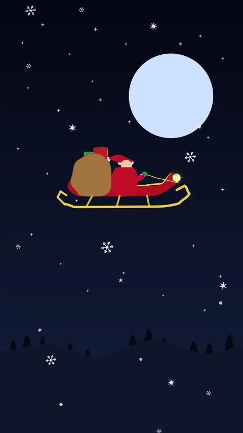 Santa sleigh pixel art animation flying moon night snow loop footage Stock-Footage 346545374