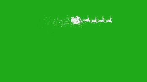 Santa Sleigh Reindeer Silhouettes White Particles Green Screen Christmas 3D Stock Footage