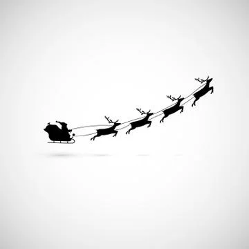 Santa on a sleigh with reindeers fly up. vector illustration Stock Illustration
