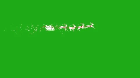 Santa Sleigh Silhouettes White Particles Green Screen Christmas 3D Rendering Stock Footage