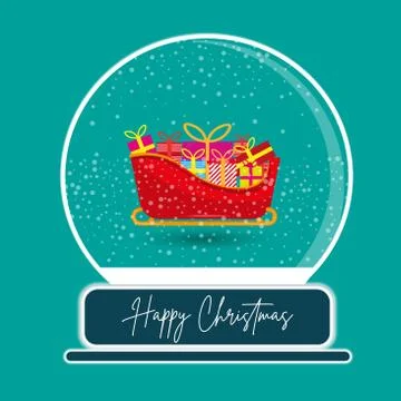 Santa sleigh snow globe vector illustration on a green background Illustration