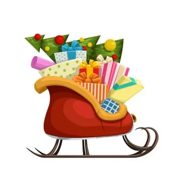 Santa sleigh with tree Stock Illustration