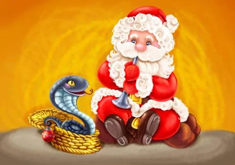 Santa - Snake charmer. Stock Illustration