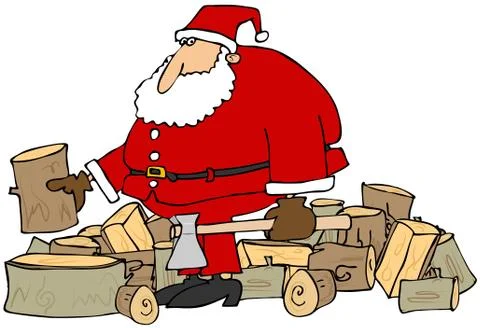 Santa splitting logs Stock Illustration