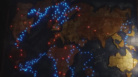Santa tracking world map with blinking lights in Santa Claus Village Stock Footage 340485718