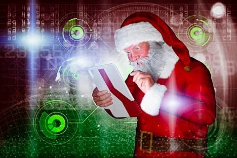 Santa using futuristic digital tablet Illustrazione stock