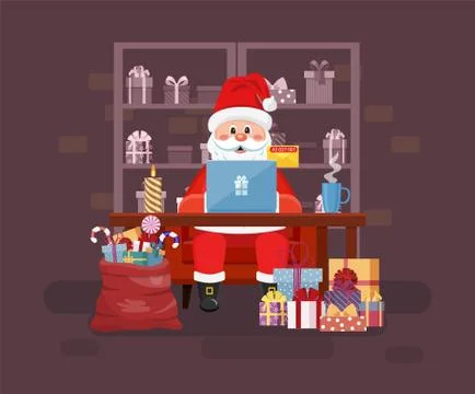 Santa Work space with Laptop Illustrazione stock