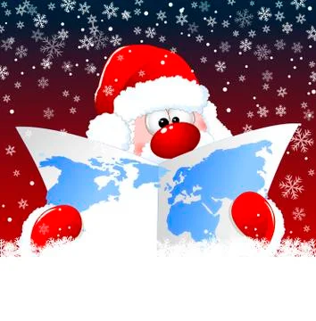 Santa with a world map Stock Illustration