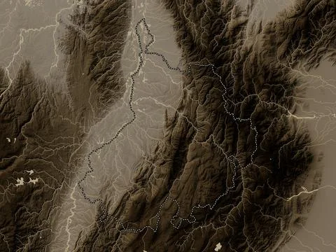 Santander, Colombia. Elevation map colored in sepia tones with lakes and rive 스톡 일러스트