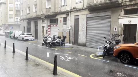 Santander experiences a severe storm with no serious incidents reported, Santand Video stock 337612372