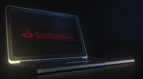SANTANDER logo made with computer code on the laptop screen. Editorial Stock Illustration