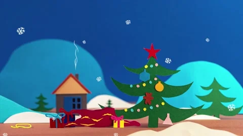 Santa's bag with gift boxes falls under a Christmas tree. Stock Footage 159048005