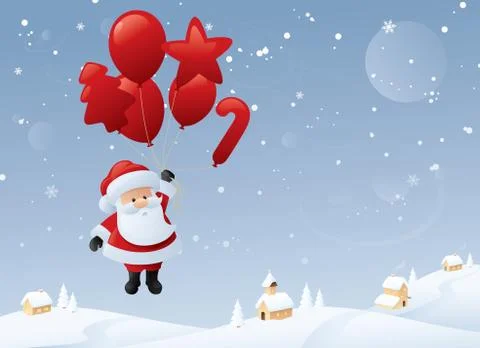 Santa's balloon trip Stock Illustration