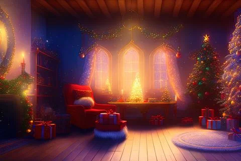 Santa´s Christmas tree with lights Stock Illustration