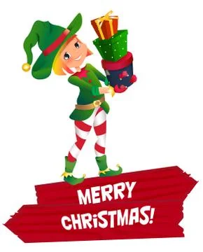 Santas dwarv on a white background. Santa Claus elf helper child cartoon Stock Illustration