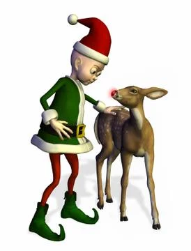 Santa's Elf with Rudolf Stock Illustration
