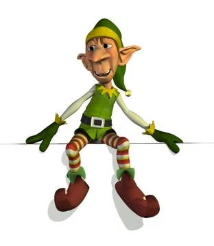 Santas Elf Sitting on Edge Stock Illustration
