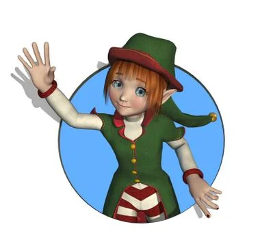 Santa's Elf Waving through a Circle. Stock Illustration
