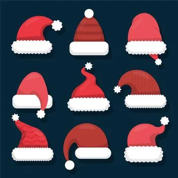 Santa's hat collection in flat design Stock Illustration