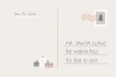 Santas letter template with empty copy space and gift boxes. Christmas wish list Stock Illustration