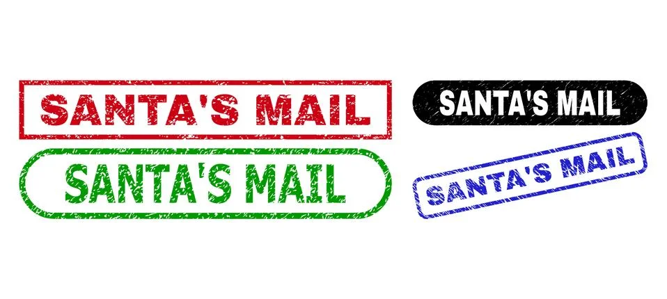 SANTA'S MAIL Rectangle Stamp Seals Using Grunge Surface Stock Illustration