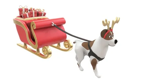 Santa's sleigh with Christmas presents pulled by a dog. 3D rendering. Stock Footage 249204274