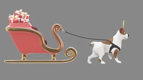 Santa's sleigh with Christmas presents pulled by a dog. 3D rendering. Stock Footage 249264683