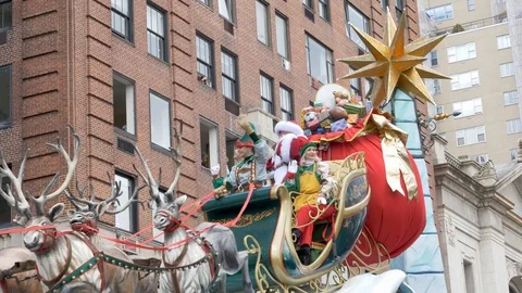 Santa's Sleigh Float and Reindeer in the... | Stock Video | Pond5