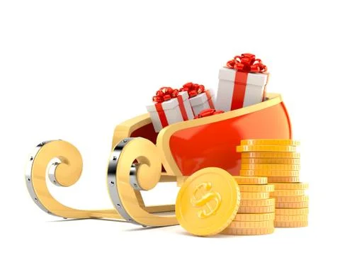 Santa's sleigh with stack of coins Illustrazione stock