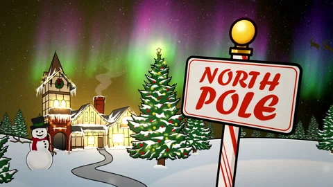 Santa's Workshop at North Pole Animated Scene at Night Stock Footage 141537914
