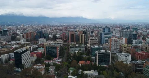 Santiago Chile Aerial Skyscraper Skyline View Andes Mountains in Background Stock Footage
