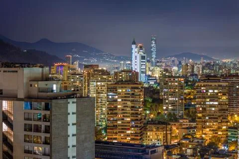 Santiago City skyline at night in Chile Stock Photos