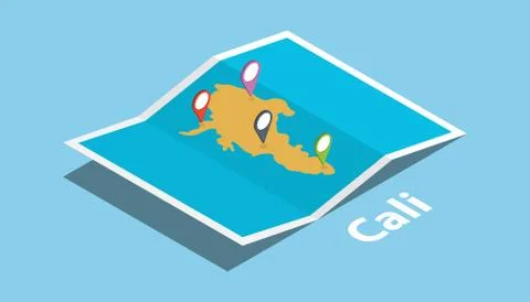 Santiago de cali explore maps location with folded map and pin location maker Stock Illustration