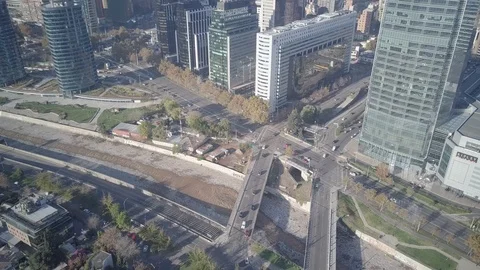 Santiago de Chile Costanera Center high glass skyscrapers city drone view Stock Footage